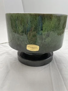 Vtg MCM 7" Haeger Pottery Green Speckled Footed Bowl Round Planter Mid Mod - Picture 1 of 7