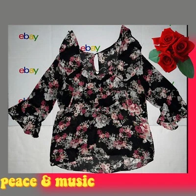 MY MICHELLE Mujer’s BOHO CHIC ESTAMPADO FLORAL Gasa MANGAS CAMPANA L Con Cordones Cuello en V Foto 1 de 4