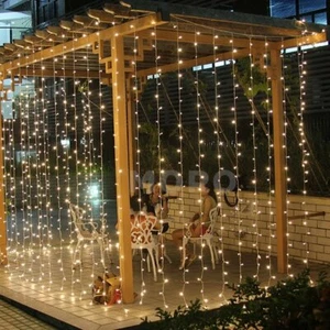 Warm White 3M*3M/300 LED Christmas Fairy Curtain Waterfall Lights Wedding Party - Picture 1 of 10