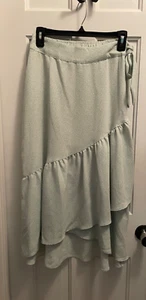 LAUREN CONRAD Green Floral Ruffle Midi Wrap Skirt High Low XS - Picture 1 of 10