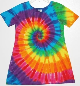 Niñas VESTIDO DE TIE TYE manga corta arco iris rueda alfiler espiral 2T-12 hippie gitano boho - Imagen 1 de 1