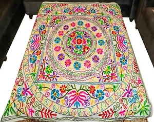 TISCHDECKE WEISS AARI ARBEIT HANDBESTICKT GRÖSSE 55" X 55" USA VERKÄUFER KOSTENLOSER VERSAND - Bild 1 von 9