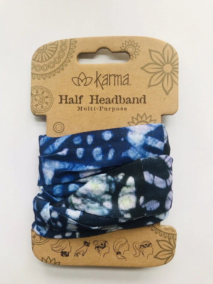 Indigo Patchwork Medium Half headband by Karma Gifts boho bandeau natural life   - Image 1 of 1