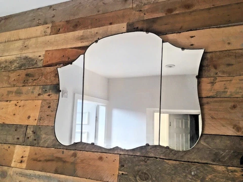 LOVELY TOP QUALITY LARGE ART DECO SHIELD SHAPED OVER MANTLE 3 PIECE WALL MIRROR Cover