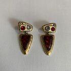 Vintage Chico’s Gold Tone Lucite Red Dangle Pierced Earrings