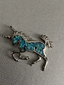 Vintage Sterling Silver Horse Necklace Pendant w/Indian Blue Stone Signed Back - Picture 1 of 8