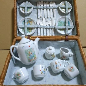 Peter Rabbit Miniature Picnic Basket Tea Set Teapot Teacup Spoon Fork - Picture 1 of 20