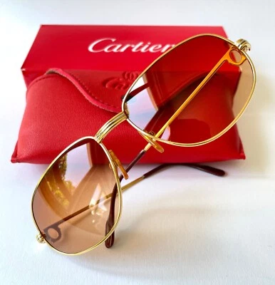 occhiali da sole vintage CARTIER ROMANCE placcati oro 22K 58/18 Vendome Santos 4 - Immagine 1 di 4