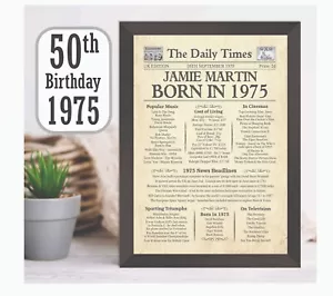 50th Birthday Gift - 1975 Day You Were Born Gift Ideas - Mum Dad Sister Brother - Picture 1 of 10