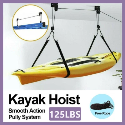 Kayak Hoist Pulley System Bike Lift Ceiling Garage Rack Storage 125LBS Capacity - image 1 of 4