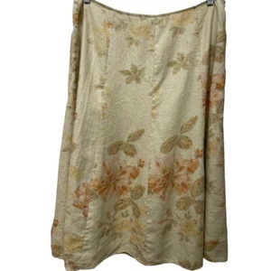 NWT $139 Lauren Ralph Lauren Skirt 12 Beige w Subtle Florals Overall 100% Linen - Picture 1 of 8