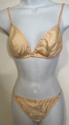 Conjunto de sutiã e calcinha Halston Vassarette rosa pêssego novo sem etiquetas 36B M logotipo vintage - Imagem 1 de 4