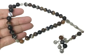 Cuentas de oración Aqeeq incrustadas 33 Tasbih islámico Masbaha ágata rosario مسبحة عقيق - Imagen 1 de 6