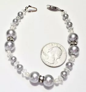 Bracciale Vintage Argento Vetro Perle/RS Ruota e Cristallo Bicono Perline 8" SPEDIZIONE GRATUITA - Foto 1 di 2