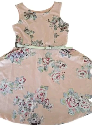PINK & VIOLET ~ Girls' Size 10 ~ Metallic Rose Floral ~ Sleeveless Dress w/Belt - Image 1 of 4