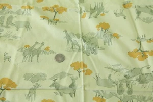 1Y Vintage Crantex Safari Animal Novelty Print Fabric Giraffe Elephant Cotton - Picture 1 of 8