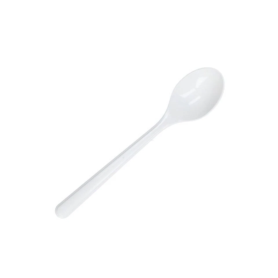 100 CUILLÈRES À CAFÉ PLASTIQUE RÉUTILISABLE BLANC - Photo 1/1