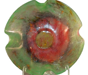 STUNNING Art Glass Lobed Textured Two Colored Vintage Bowl, Artist Signed - Picture 1 of 3