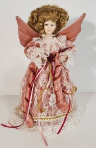 Topper de árbol de ángel de Navidad vintage porcelana cara manos victoriano malva rosa - Imagen 1 de 10