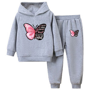 Girls Sets Sports Tracksuit Cute Outfits Butterfly Print Sweatshirt Workout