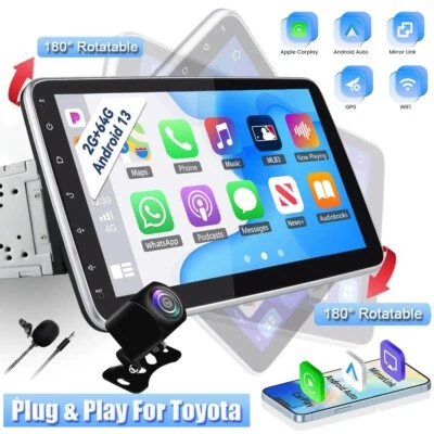YUANTING For Toyota Apple CarPlay Android 13 Car Stereo 64G Radio GPS Rotatable Screen FM