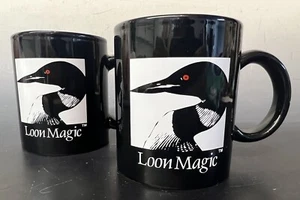 Pair (2) Matching Vintage Loon Magic Ceramic Coffee Mugs, Black - Picture 1 of 8