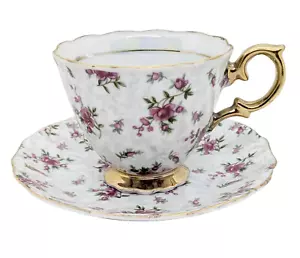 Taza de té y platillo florales con adornos dorados Napco National Potteries Co Lusterware Japón - Imagen 1 de 7