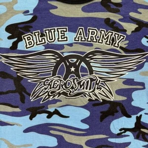 Y2K Aerosmith Blue Army Rothco Camo Band Tee Rock T-Shirt Size M - Picture 1 of 7
