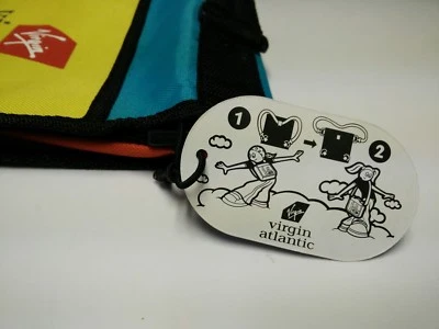 Virgin Atlantic Kids Red Yellow Teal Backpack canvas belt inside pocket flapover - Image 1 of 4