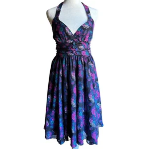 HELL BUNNY Vixen | Margot Dark Floral Neckholder Retro Dress | Size Small - Bild 1 von 7