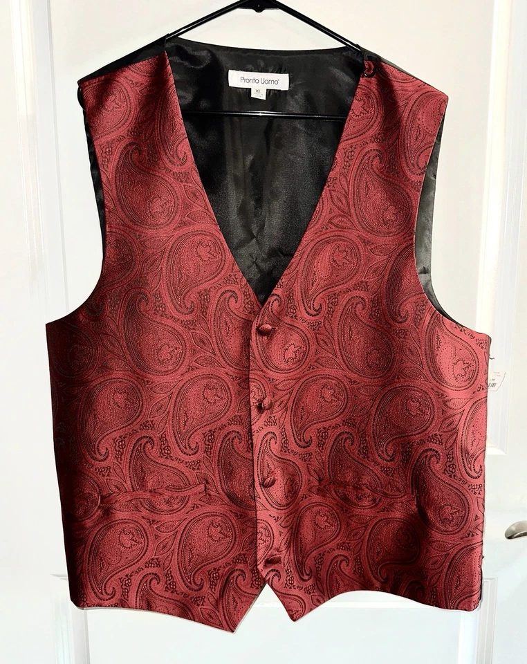 NWT PRONTO-UOMO Paisly Burgandy Mens Formal Vest Size XL Suit, Wedding, Prom - Image 1 of 4