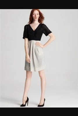 Marc by Marc Jacobs Dress Women 6 black white Cleo silk dress v neck Knee Length - Image 1 of 4