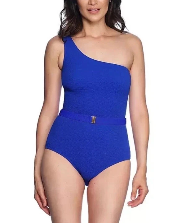 Loft Women's Asymmetrical Textured One-Piece Swimsuit Size L Blue