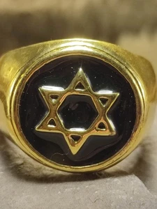 Ring gr 68 in Gold Israel Synagoge Davidstern Jude Chanukka mit Geschenkbox - Picture 1 of 11