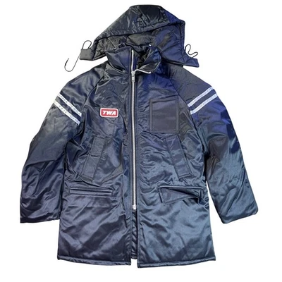 Vintage 1970s TWA Airline Ground Crew Hooded Jacket Medium Amazon Sportswear USA - Image 1 of 4