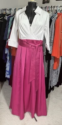 Women’s Formal Pink & White Shirt Dress Gown  With 3/4 Sleeves Sz 16 - Image 1 of 4
