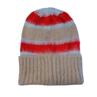 Free People The Groove Stripe Beanie Women’s OS Slouchy Tan Red Soft Cozy NEW - Image 1 of 4