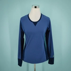 Marmot Size Small S Blue Color Block Print Crew Neck Long Sleeve Baselayer Top - Picture 1 of 6