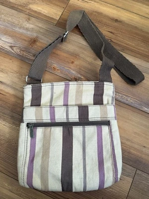 Bolso Bandolera Thirty One Rayas Cartera Bolsillo Plano con Cremallera Marrón Púrpura Beige Foto 1 de 4