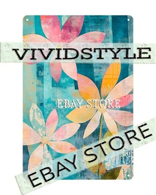 Letrero de hojalata de remolino de pétalos arte floral amarillo aguamarina Foto 1 de 3