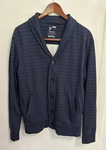 Preppy Academia Style Shawl Collar Cardigan Sweatshirt Knit Mens M Blue Stripe - Picture 1 of 10