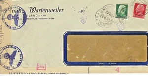 Italia Carta 1942 Emilio Wartenweiler Maschinen, Milano - L. Metzenberg censura - Imagen 1 de 2