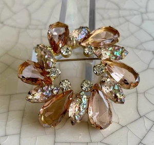 Vtg Large Molded Glass Carnival AB Rhinestone Iridescent  Brooch Pin 2 3/8” - Picture 1 of 4