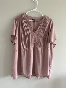 Torrid Top Bluse Damen Größe 3x Babydoll Rosa Spitze Plissee V-Ausschnitt - Bild 1 von 8