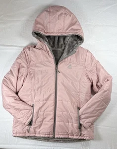 Reebok Puffer Jacket Women's X-Large Hooded Full Zip Faux Fur Lining Pink - Picture 1 of 14