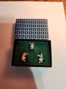 Playboy Vintage Manschettenknöpfe Pin Set Club Box Paar Silberfarben.  - Bild 1 von 3