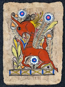 México Artesanía Vintage Cuadro De Fibra Vegetal De Amate - 38 X 27 Cm - Picture 1 of 1