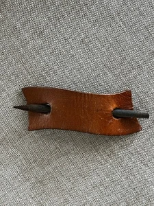 Vintage Hair Barrette Brown Leather with Stick USA Handmade - Picture 1 of 5
