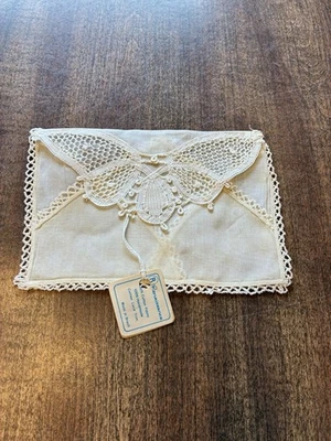Envelope vintage de linho/algodão de crochê feito à mão renascentista Brasil - Imagem 1 de 4