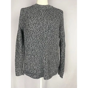 Minimalist Cozy Cotton Knit Sweater Cabincore Black White Marled LOFT Womens L - Picture 1 of 11